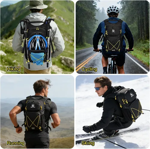 Vista 9 de Mochila de hidratación de 22 litros, mochila de senderismo con vejiga a prueba de fugas de 2 litros, ideal para hombres y mujeres, correr, ciclismo