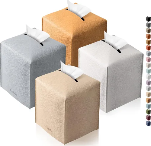 Vista 17 de Funda cuadrada para caja de pañuelos de piel sintética moderna para decoración creativa, paquete de 2, ideal para baños, oficina, coche, mesita