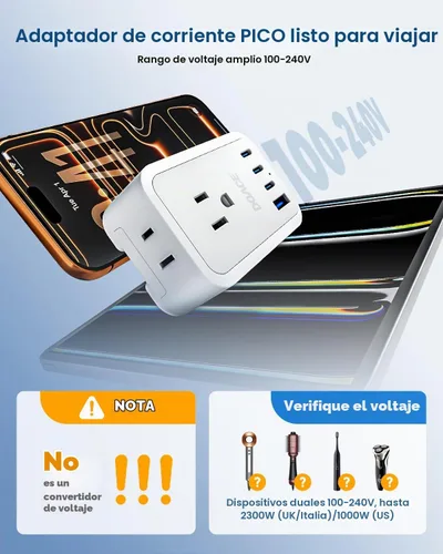 Vista 6 de Adaptador de enchufe tipo E F de 45W, adaptador de enchufe de EE. UU. a Gris blanco
