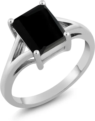 Vista 22 de Gem Stone King Anillo de compromiso solitario con diseño clásico de vástago dividido para mujer, plata de ley 925, piedra natal de piedra preciosa