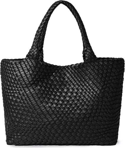 Vista 11 de Bolso de hombro tejido para mujer, asa superior de moda, piel vegana suave