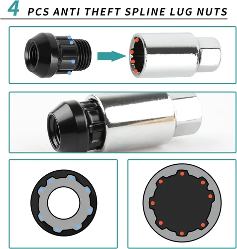 Vista 6 de 20 tuercas antirrobo M12x1.5, repuesto para fusión 2006-2019, enfoque 2012-2019, rueda de escape 2001-2019 (negro) Repuesto para 2006-2019 Fusion