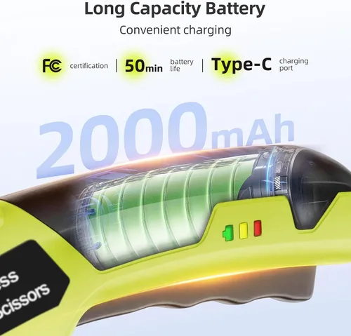 Vista 3 de Cortador eléctrico inalámbrico, cortador de tijeras recargable de 4 V con 2 cuchillas giratorias, cable USB, bolsa de almacenamiento, bloqueo
