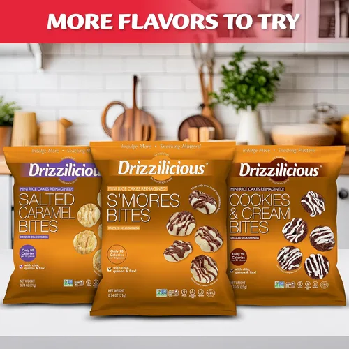 Vista 8 de Drizzilicious Mini tortas de arroz con remolino de canela - Crisps de arroz, aperitivo saludable para adultos y niños, tortas de arroz saborizadas