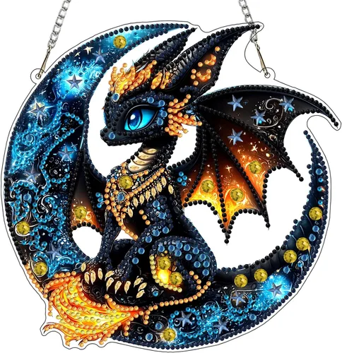 Vista 17 de MXJSUA Atrapasoles con pintura de diamante de águila calva americana, kits de arte de diamantes para adultos, adornos colgantes con cadena