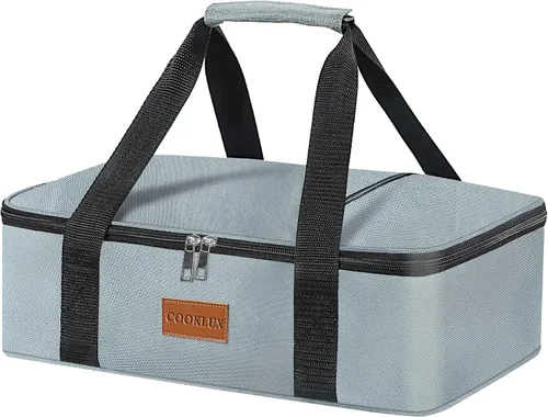 Vista 9 de Porta cazuelas aislada de 9x13 pulgadas, nylon duradero, porta cazuelas a prueba de fugas, porta cazuelas para alimentos fríos o calientes (negro)
