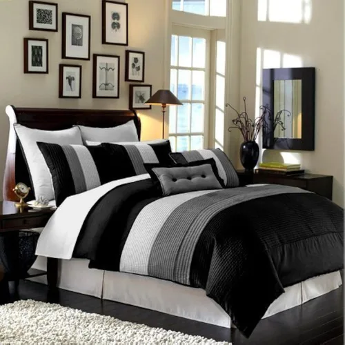 Vista 20 de Chezmoi Collection Loft - Juego de edredón de lujo a rayas de 6 piezas (tamaño individual, negro/gris/blanco)
