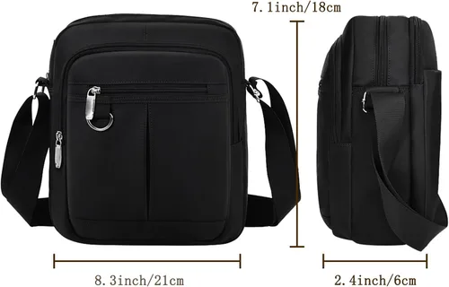 Vista 2 de Lizbin Bolsa tipo mensajero para hombre, pequeña bolsa cruzada casual negra, bolso cruzado para hombre y mujer, bolsa de hombro tipo mensajero