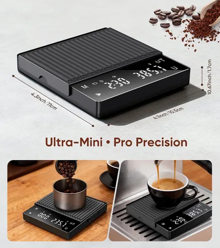 Vista 2 de Báscula de café recargable con temporizador, mini báscula de café expreso de 4.4 lbs/0.00 oz de alta precisión para café expreso y café, báscula