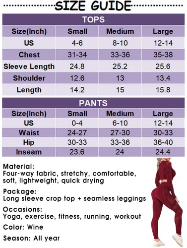 Vista 5 de YOFIT - Conjunto deportivo de 2 piezas leggings de yoga de cintura alta sin costuras y crop top con manga larga para mujer, juego de ropa