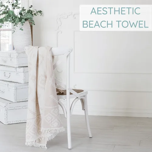 Vista 8 de Toalla de Playa Turca Premium – 100% Algodón Natural, Secado Rápido, Sin Arena, Toalla de Playa de Tamaño Grande 35"x67" – Ideal para Viajes Beige