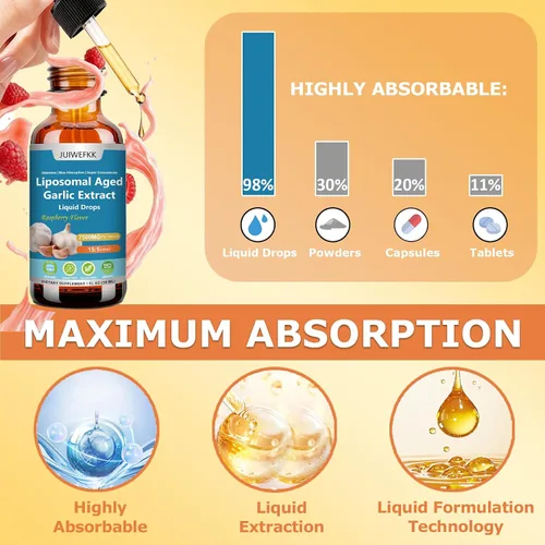 Vista 5 de Extracto de ajo añejo, gota líquida de 500 mg, extracto 15:1, suplemento de ajo orgánico inodoro para salud cardiovascular cardíaca e inmunológica