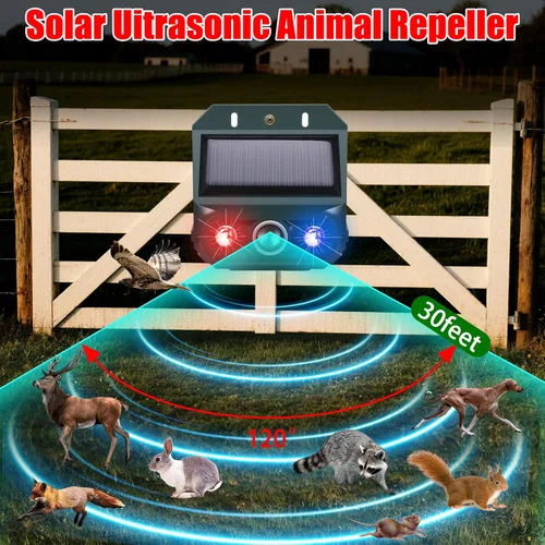Vista 4 de Paquete de 4 repelentes solares ultrasónicos nocturnos de animales, disuasorio ultrasónico para pájaros y gatos al aire libre para patio, granja
