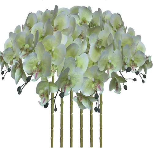 Vista 16 de FagusHome Flores de Phalaenopsis Artificiales de 32 Pulgadas 6 Piezas Tallos de Flores de Orquídeas Artificiales para Decoración del Hogar (Azul)