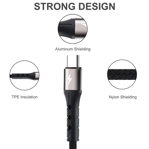 Vista 5 de SIQIWO Cable de carga múltiple [2 unidades de 3A 4 pies], cable de carga rápida 4 en 1 de nailon trenzado con conectores micro USB tipo C 2iP