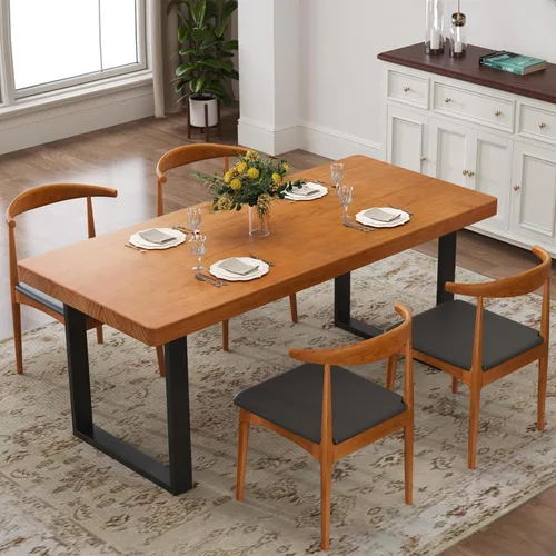 Vista 9 de Mesa de comedor moderna minimalista de madera maciza de 47 pulgadas, base de metal resistente, fácil montaje, mesa versátil para comedor, sala