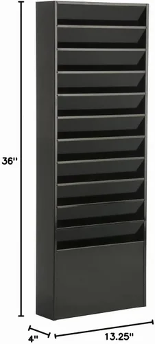 Vista 8 de Displays2go Estante para carpetas de archivos montado en la pared con 11 Negro