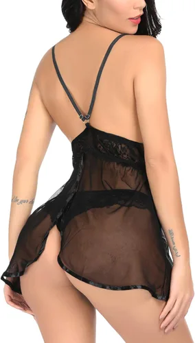 Vista 2 de MIUZOOE Ropa de dormir de malla transparente para mujer con espalda abierta
