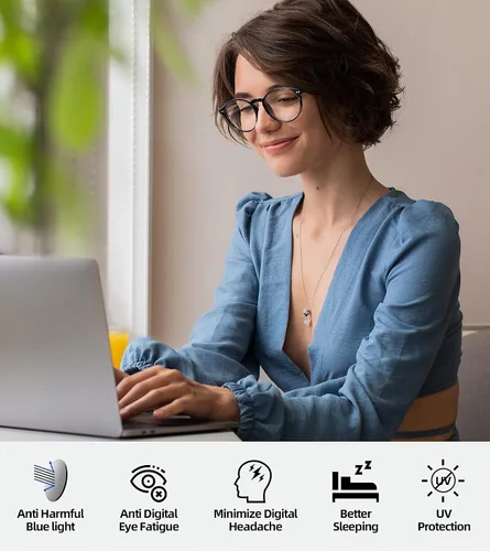 Vista 4 de Gafas redondas de bloqueo de luz azul para mujer, antifatiga ocular, lentes transparentes para computadora con filtro de luz UV Gradiente negro/rosa