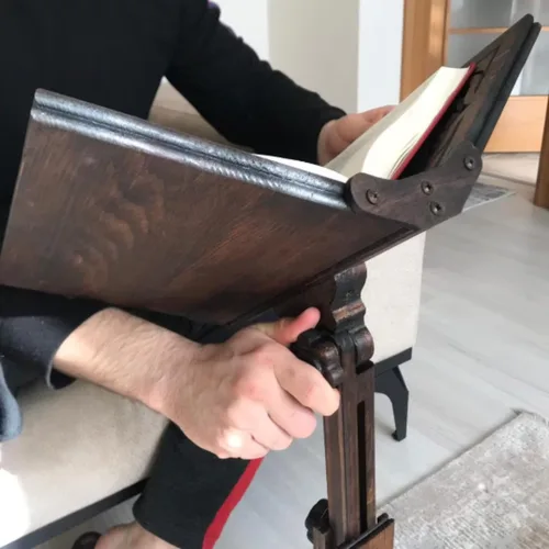 Vista 7 de Soporte ajustable para libros de madera tallada Corán, Biblia, atril de Torá Diccionario, Soporte para libro de cocina