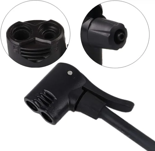 Vista 6 de Bomba de pista de bicicleta de doble cabezal - 2 piezas con conector de válvula de bicicleta y adaptador