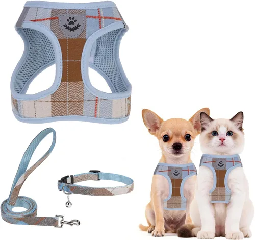 Vista 101 de PUPTECK - Arnés, collar y correa ajustables, sin tirones, para perros pequeños y medianos, cachorros y gatos, pechera reflectante acolchada de malla
