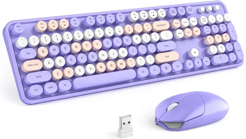 Vista 23 de MOFII Combo de teclado y mouse inalámbricos, tamaño completo 2.4G, máquina de escribir Plug and Play, juego de teclado y mouse redondos retro