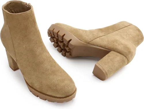 Vista 7 de JABASIC Botines de tacón alto para mujer, botines de plataforma gruesa