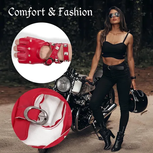 Vista 2 de Guantes punk para mujer, cinturón de piel sintética, steampunk, disfraz de cosplay de Halloween