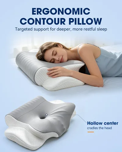 Vista 7 de Almohada cervical para el cuello para aliviar el dolor de cuello, almohada de espuma viscoelástica para dormir, almohada ortopédica de contorno