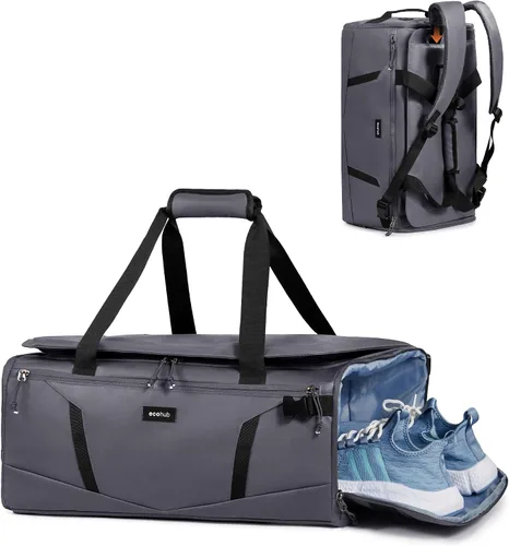 Vista 10 de Mochila de lona resistente al agua 40L con compartimento para zapatos y bolsillo húmedo Beige
