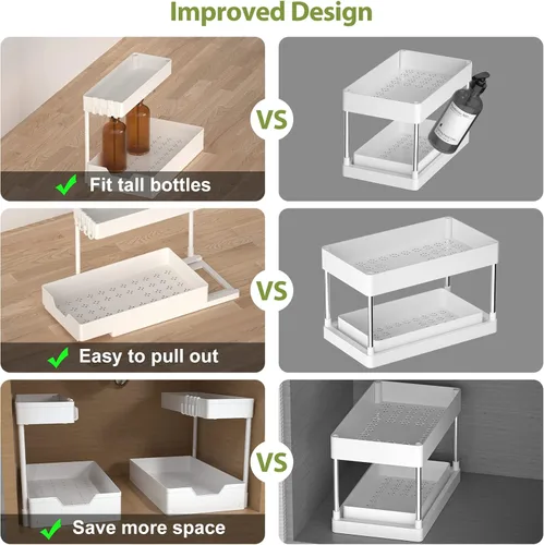 Vista 6 de Organizadores y almacenamiento para debajo del fregadero, organización de baño en forma de L, almacenamiento deslizante de 2 niveles para debajo
