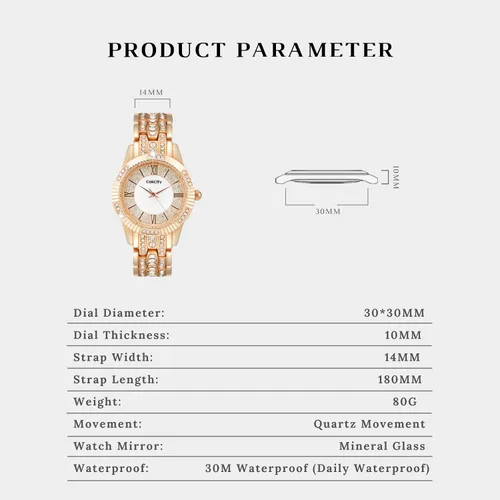 Vista 5 de CakCity Reloj de cuarzo analógico para mujer, con esfera de diamantes, reloj de pulsera casual para mujer