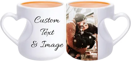 Vista 5 de Tazas personalizadas de porcelana con texto e imagen para parejas (corazón regular)