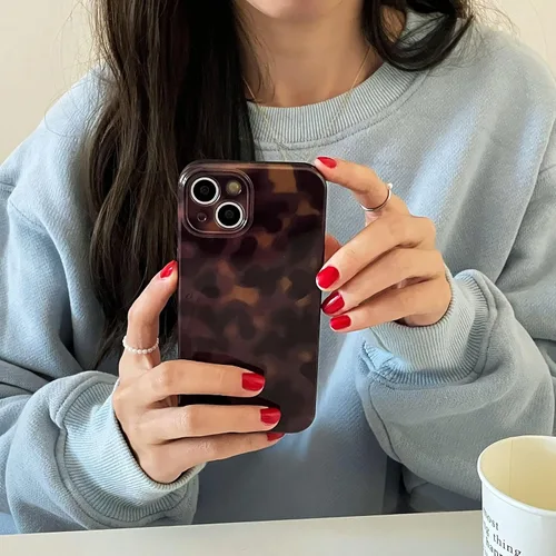 Vista 7 de Funda protectora estética de tortuga para iPhone 12 de 6.1 pulgadas, diseño retro con estampado de leopardo y ámbar marrón y ámbar para iPhone 12
