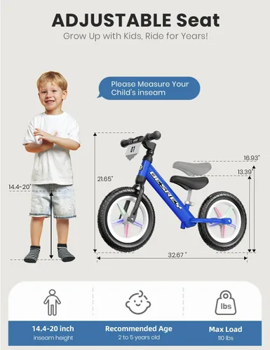 Vista 8 de besrey Bicicleta de equilibrio para niños de 2 años: marco totalmente metálico y ruedas autoiluminadas de 12 pulgadas, bicicleta para niños
