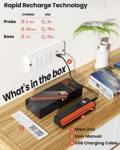 Vista 9 de UNERVER Termómetro inteligente inalámbrico Bluetooth para carne: precisión de ± 0.5 °F, 1 sonda con 6 sensores, termómetro digital WiFi con base