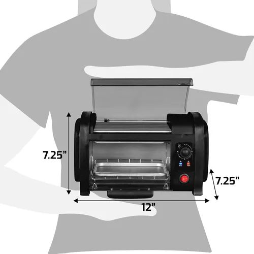 Vista 5 de Elite Gourmet EHD-051BX Horno Tostador para Hot Dog, Temporizador de 30 Minutos, Rodillos de Calentamiento de Acero Inoxidable, Bandeja para Migas