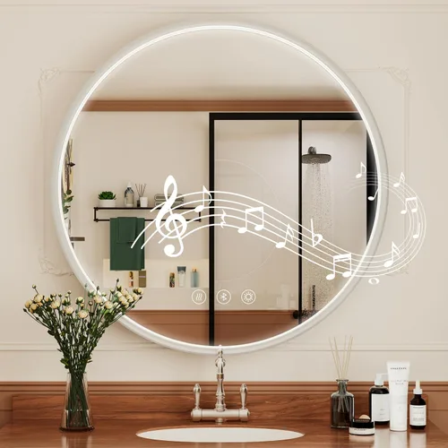Vista 10 de Espejo de baño LED Bluetooth de 20 pulgadas con antivaho Marco negro