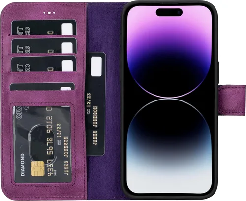 Vista 27 de HARDISTON Funda de piel auténtica hecha a mano compatible con iPhone 11 Pro de 5.8 pulgadas, funda magnética desmontable con tarjeteros - bordes