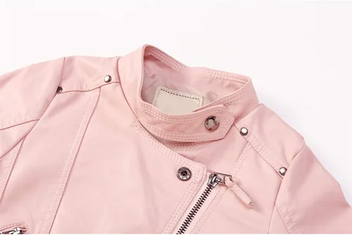 Vista 3 de Evelin LEE Niños Niñas Cuero PU Manga Larga Stand Collar Moto Chaqueta Casual Zip Up Outwear Abrigo