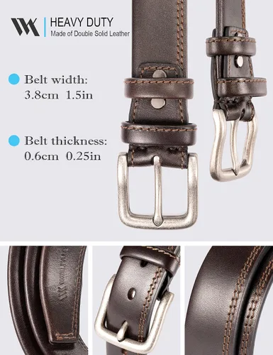 Vista 2 de WOLFANT Cinturón casual de cuero de grano completo para jeans, cinturón de trabajo 100% italiano de cuero sólido