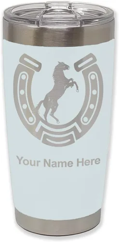 Vista 17 de LaserGram Vaso personalizado de 20 onzas, herradura con caballo (negro)
