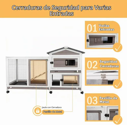 Vista 6 de PetsCosset - Jaula para conejos de 57" de largo, para interior y exterior, de 2 pisos, jaula grande para conejos con área descubierta, jaula