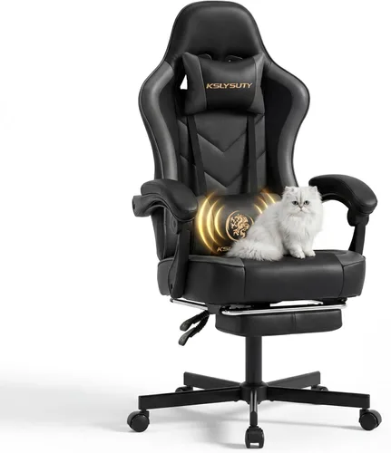 Vista 22 de Silla de escritorio para juegos para computadora, silla de oficina ergonómica de respaldo alto con reposapiés y soporte lumbar, sillas giratorias