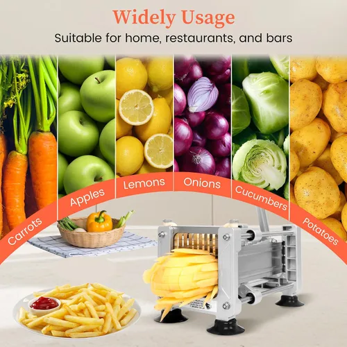 Vista 9 de Cortador de papas francesas BIEAMA, cortador de papas con cuchillas de acero inoxidable de 1/4", 3/8", 1/2", cortador de papas fritas para papas