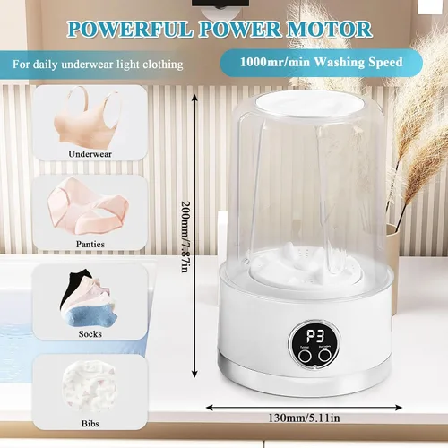 Vista 5 de Lavadora portátil, mini lavadora inalámbrica recargable de 1500 mAh, lavadora de ropa interior de 1 litro, lavadora compacta plegable para ropa