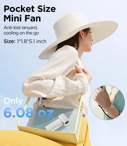 Vista 5 de Ventilador de mano portátil, mini ventilador turbo ajustable de 100 velocidades, batería recargable de 6000 mAh, diseño de bolsillo personal