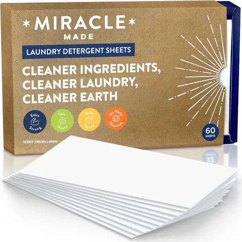 Vista 9 de Miracle Made Hojas de detergente para ropa sin líquido, ultraconcentradas, ahorran espacio, sin tintes, blanqueador o parabenos, 32 tiras