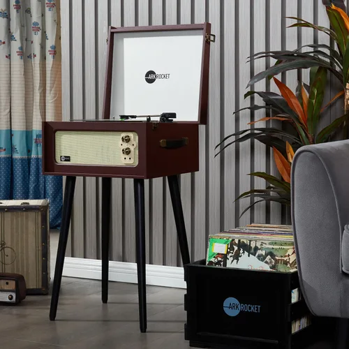 Vista 9 de Arkrocket Tocadiscos Bluetooth de 3 velocidades con altavoces integrados y patas extraíbles [edición limitada] (marrón)